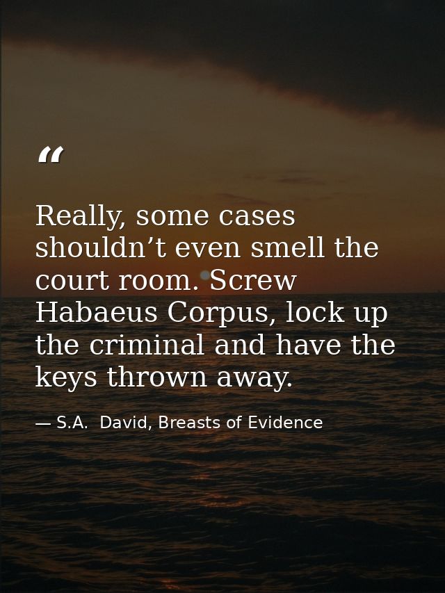 Really, some cases shouldn’t even smell the court room. Screw Habaeus Corpus, lock up the criminal and have the keys thr — S.A.  David, Breasts of Evidence