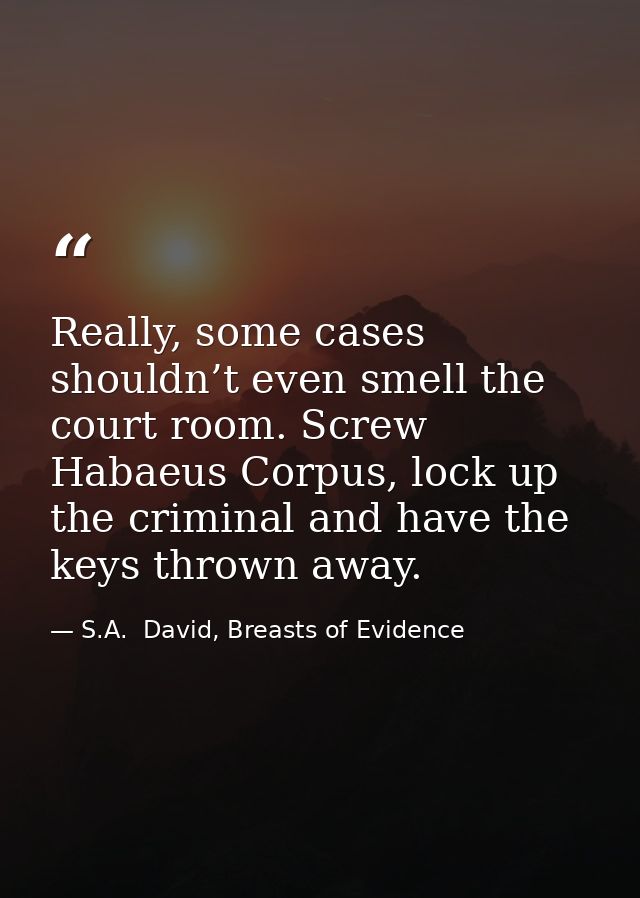 Really, some cases shouldn’t even smell the court room. Screw Habaeus Corpus, lock up the criminal and have the keys thr — S.A.  David, Breasts of Evidence