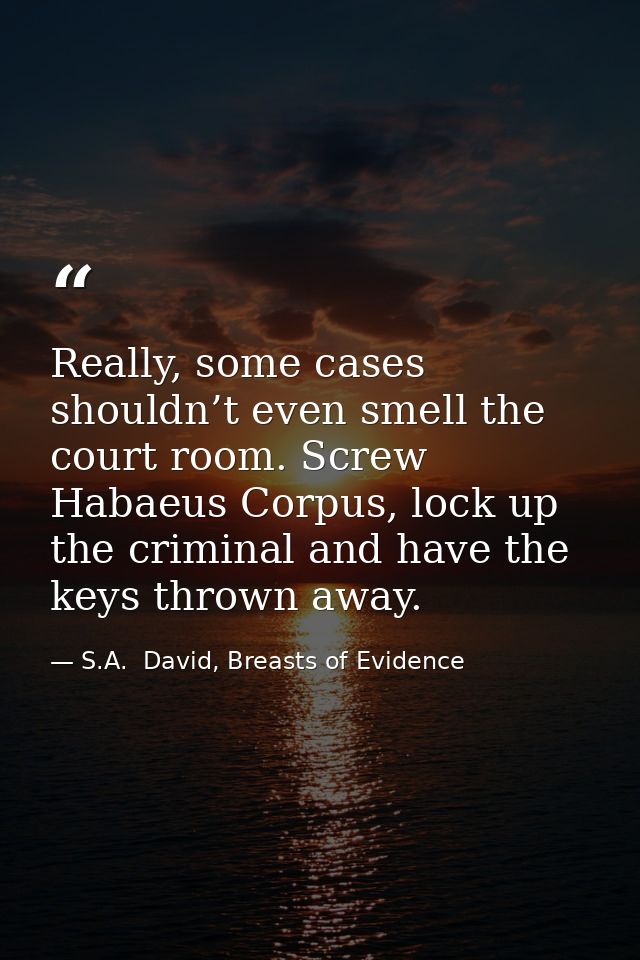 Really, some cases shouldn’t even smell the court room. Screw Habaeus Corpus, lock up the criminal and have the keys thr — S.A.  David, Breasts of Evidence