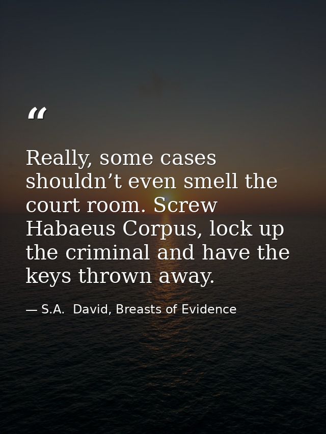 Really, some cases shouldn’t even smell the court room. Screw Habaeus Corpus, lock up the criminal and have the keys thr — S.A.  David, Breasts of Evidence