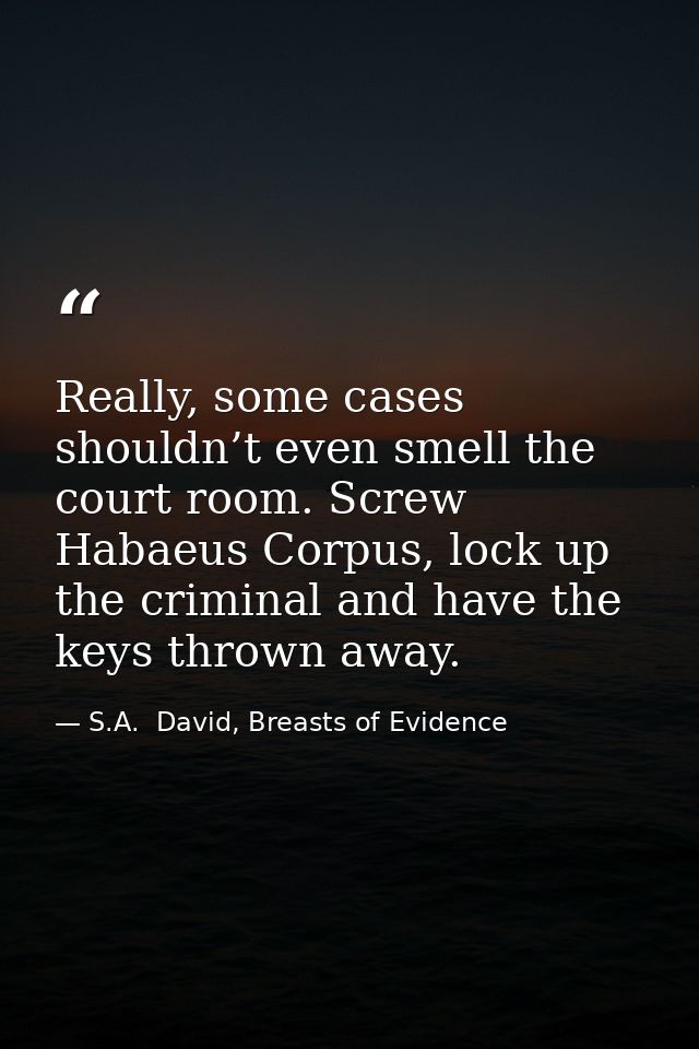 Really, some cases shouldn’t even smell the court room. Screw Habaeus Corpus, lock up the criminal and have the keys thr — S.A.  David, Breasts of Evidence