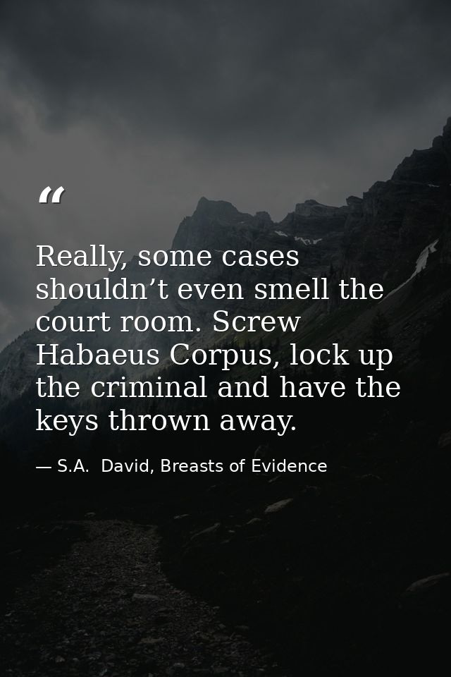 Really, some cases shouldn’t even smell the court room. Screw Habaeus Corpus, lock up the criminal and have the keys thr — S.A.  David, Breasts of Evidence
