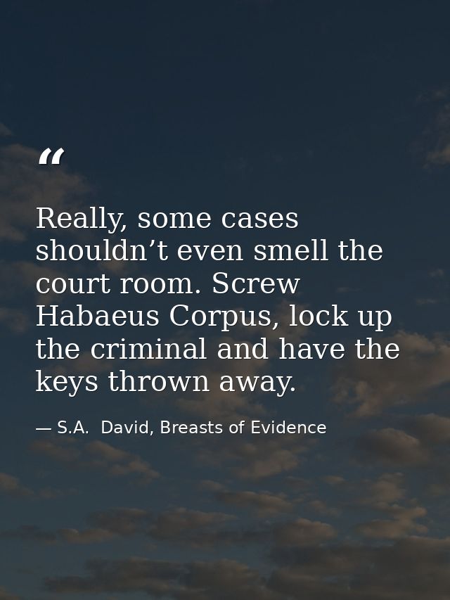 Really, some cases shouldn’t even smell the court room. Screw Habaeus Corpus, lock up the criminal and have the keys thr — S.A.  David, Breasts of Evidence