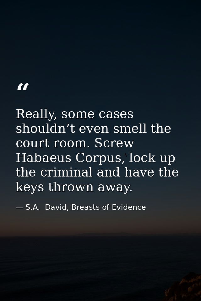 Really, some cases shouldn’t even smell the court room. Screw Habaeus Corpus, lock up the criminal and have the keys thr — S.A.  David, Breasts of Evidence