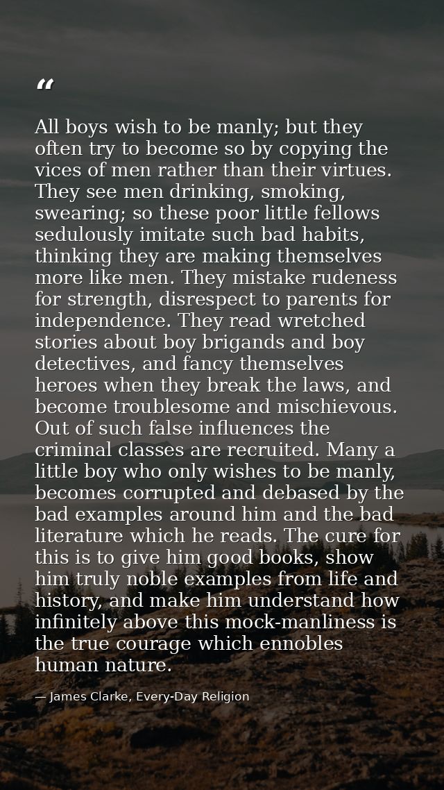 All boys wish to be manly; but they often try to become so by copying the vices of men rather than their virtues. They s — James Clarke, Every-Day Religion