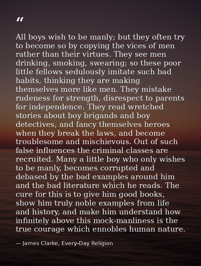 All boys wish to be manly; but they often try to become so by copying the vices of men rather than their virtues. They s — James Clarke, Every-Day Religion