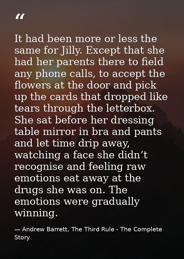 It had been more or less the same for Jilly. Except that she had her parents there to field any phone calls, to accept t — Andrew Barrett, The Third Rule - The Complete Story