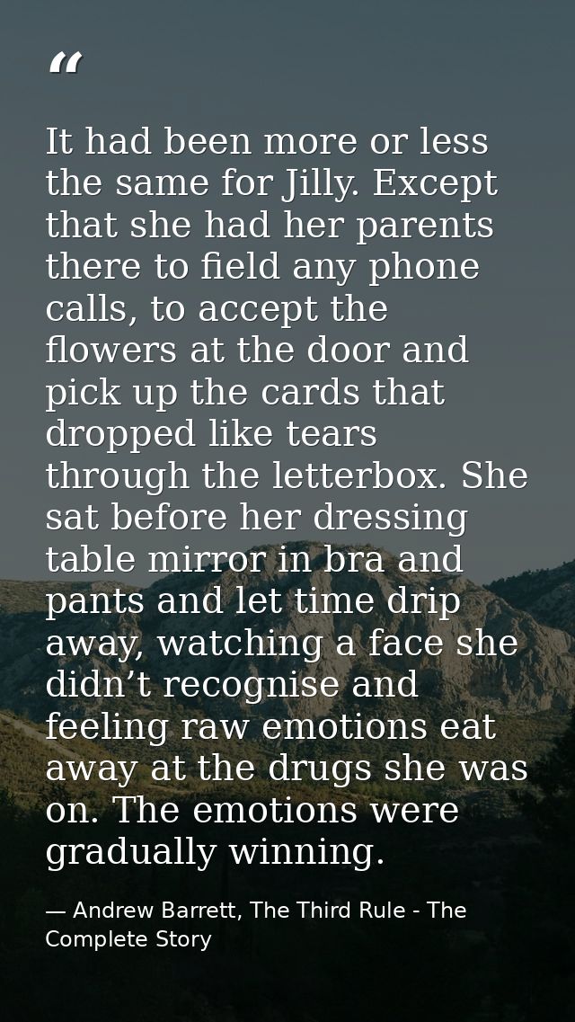 It had been more or less the same for Jilly. Except that she had her parents there to field any phone calls, to accept t — Andrew Barrett, The Third Rule - The Complete Story