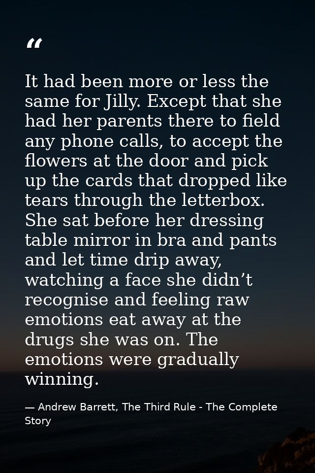 It had been more or less the same for Jilly. Except that she had her parents there to field any phone calls, to accept t — Andrew Barrett, The Third Rule - The Complete Story