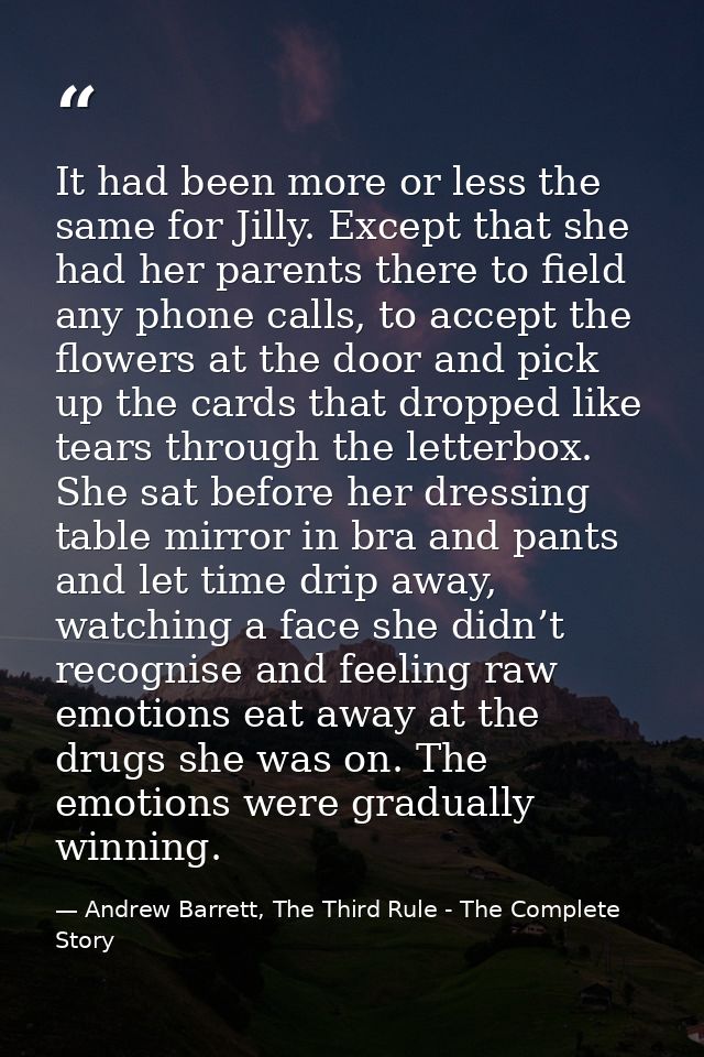 It had been more or less the same for Jilly. Except that she had her parents there to field any phone calls, to accept t — Andrew Barrett, The Third Rule - The Complete Story