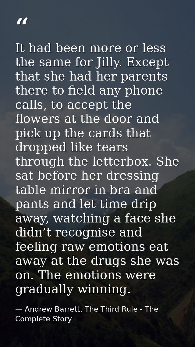 It had been more or less the same for Jilly. Except that she had her parents there to field any phone calls, to accept t — Andrew Barrett, The Third Rule - The Complete Story