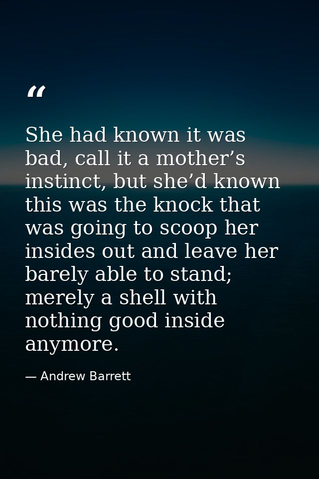 She had known it was bad, call it a mother’s instinct, but she’d known this was the knock that was going to scoop her in — Andrew Barrett
