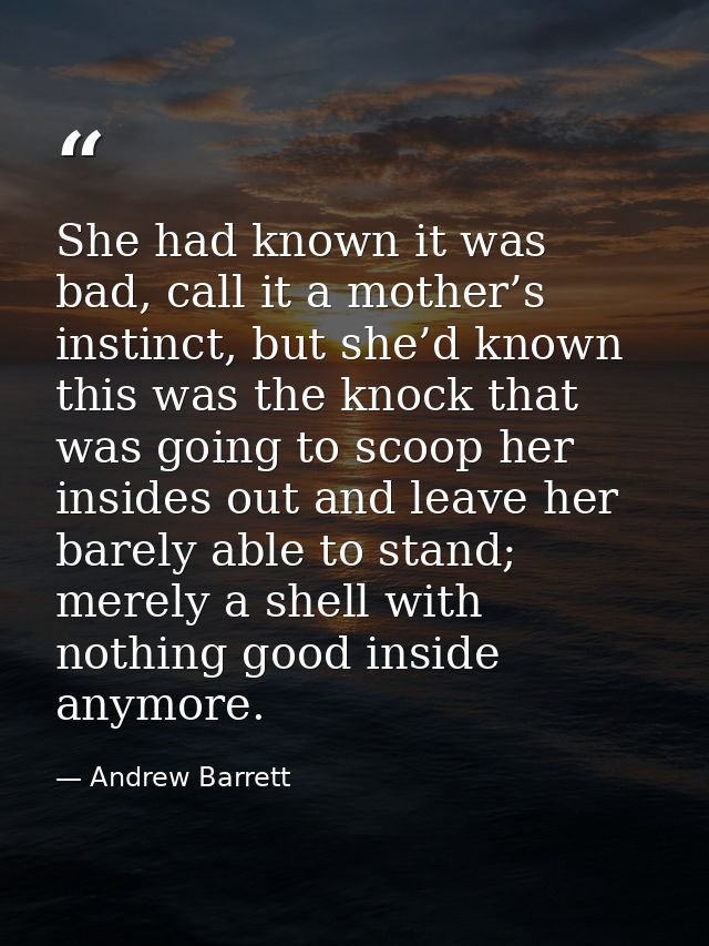 She had known it was bad, call it a mother’s instinct, but she’d known this was the knock that was going to scoop her in — Andrew Barrett