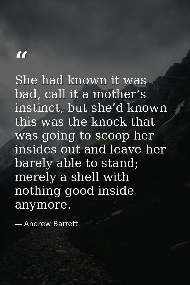 She had known it was bad, call it a mother’s instinct, but she’d known this was the knock that was going to scoop her in — Andrew Barrett