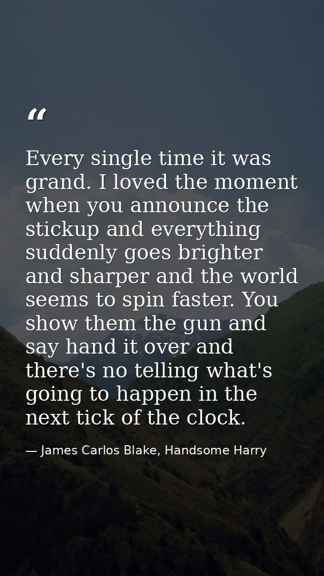 Every single time it was grand. I loved the moment when you announce the stickup and everything suddenly goes brighter a — James Carlos Blake, Handsome Harry