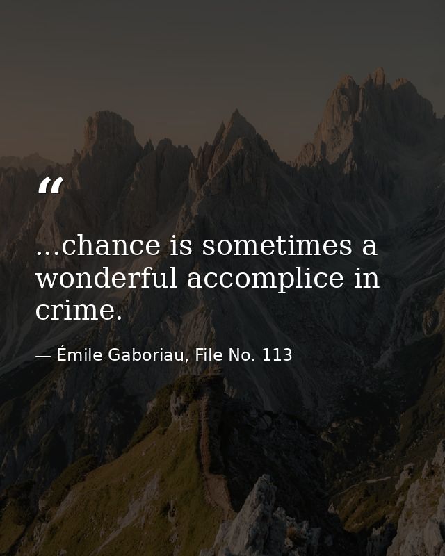 ...chance is sometimes a wonderful accomplice in crime. — Émile Gaboriau, File No. 113