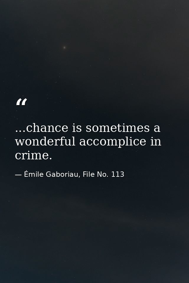 ...chance is sometimes a wonderful accomplice in crime. — Émile Gaboriau, File No. 113