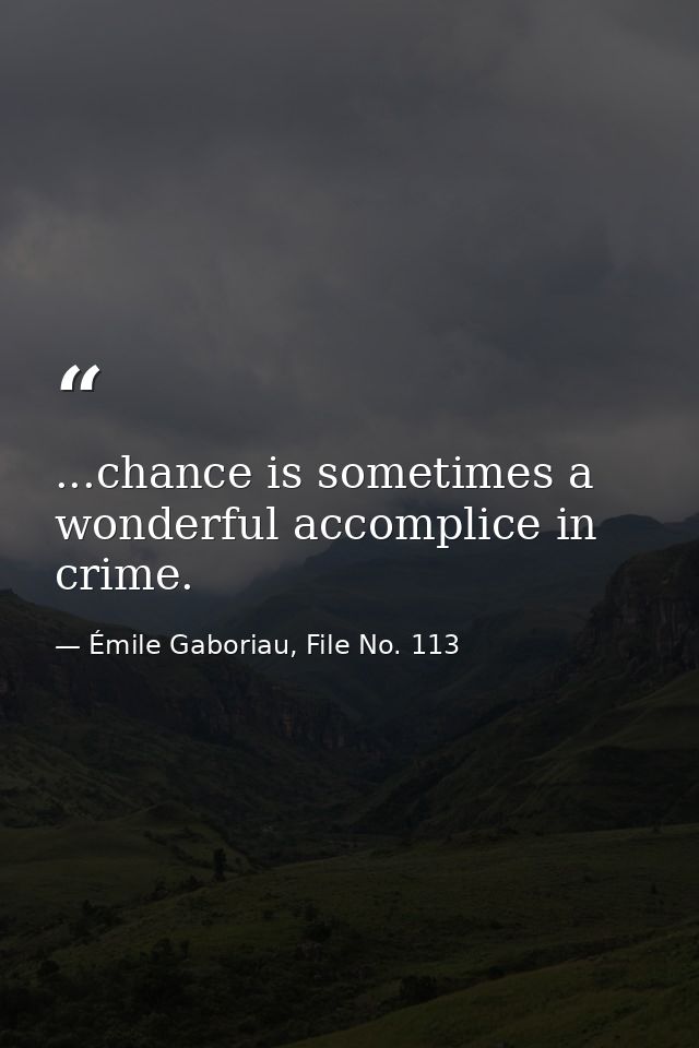 ...chance is sometimes a wonderful accomplice in crime. — Émile Gaboriau, File No. 113