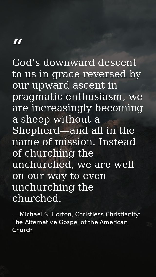 God’s downward descent to us in grace reversed by our upward ascent in pragmatic enthusiasm, we are increasingly becomin — Michael S. Horton, Christless Christianity: The Alternative Gospel of the American Church