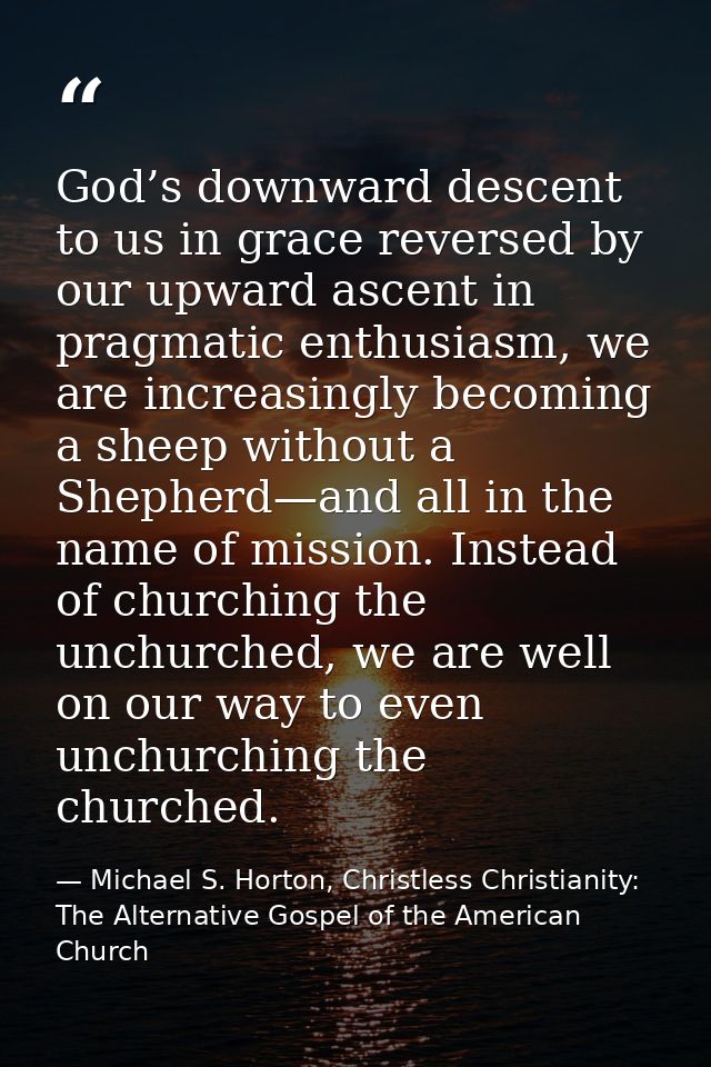 God’s downward descent to us in grace reversed by our upward ascent in pragmatic enthusiasm, we are increasingly becomin — Michael S. Horton, Christless Christianity: The Alternative Gospel of the American Church