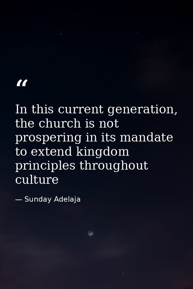 In this current generation, the church is not prospering in its mandate to extend kingdom principles throughout culture — Sunday Adelaja