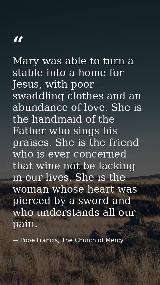 Mary was able to turn a stable into a home for Jesus, with poor swaddling clothes and an abundance of love. She is the h — Pope Francis, The Church of Mercy