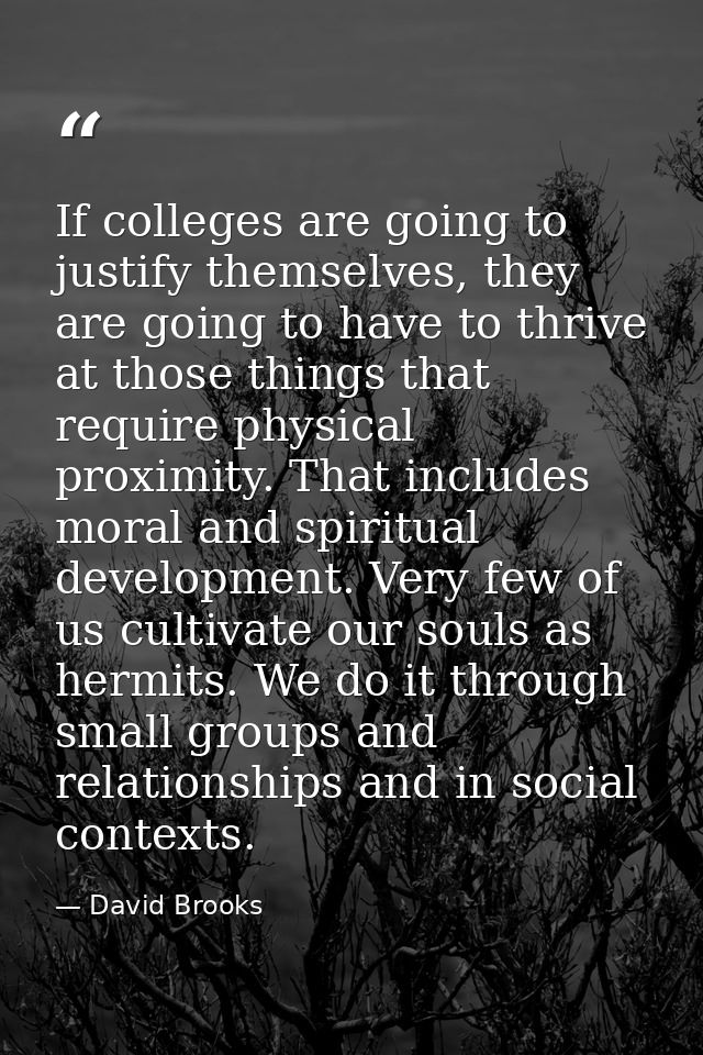 If colleges are going to justify themselves, they are going to have to thrive at those things that require physical prox — David Brooks