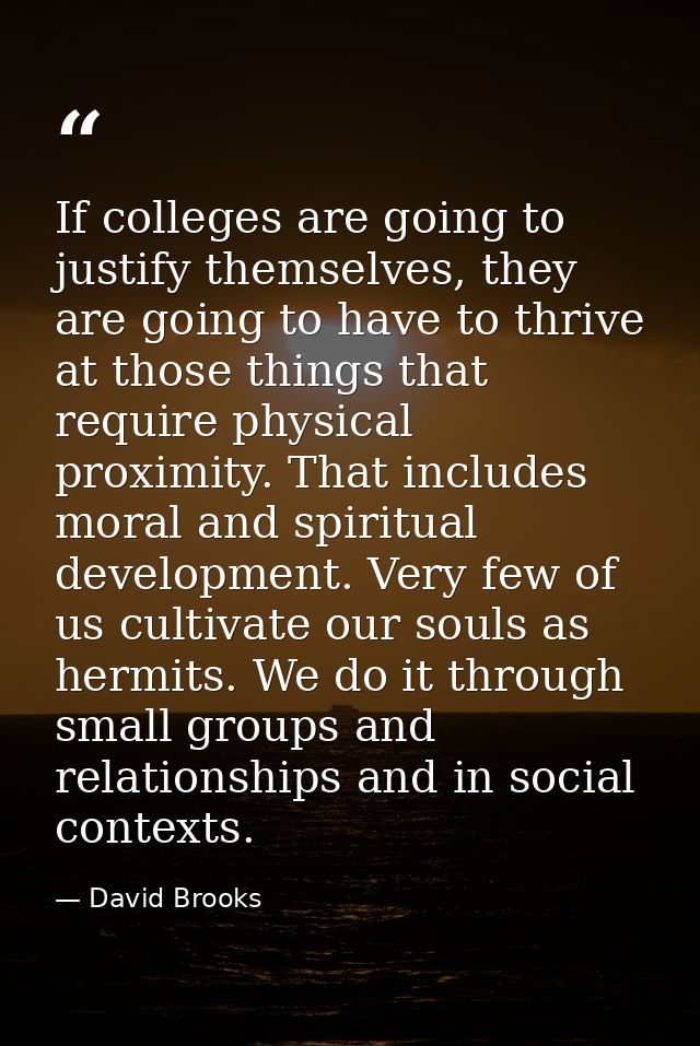 If colleges are going to justify themselves, they are going to have to thrive at those things that require physical prox — David Brooks