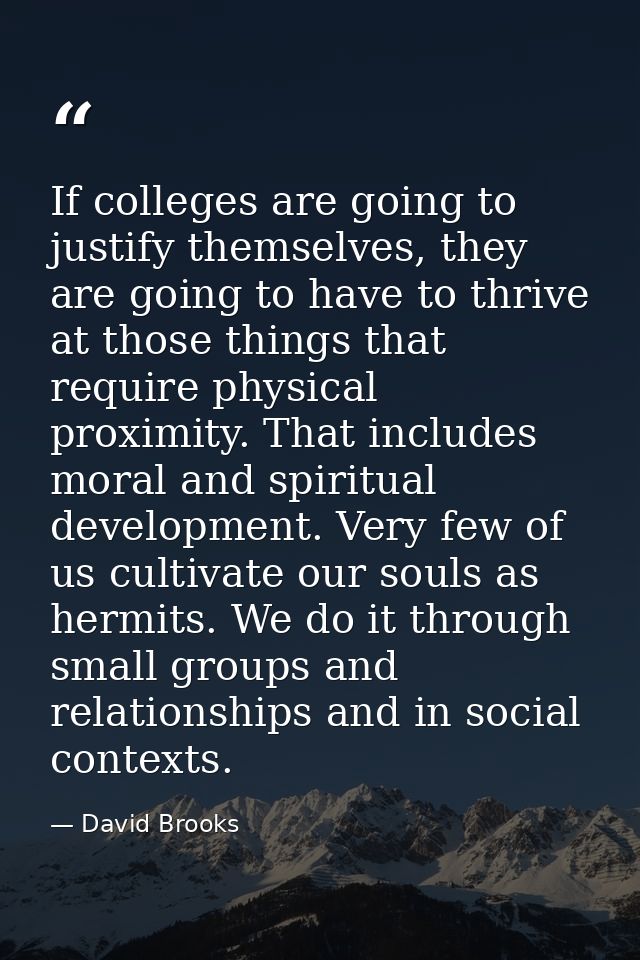 If colleges are going to justify themselves, they are going to have to thrive at those things that require physical prox — David Brooks