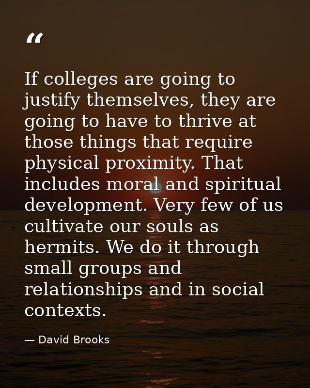 If colleges are going to justify themselves, they are going to have to thrive at those things that require physical prox — David Brooks