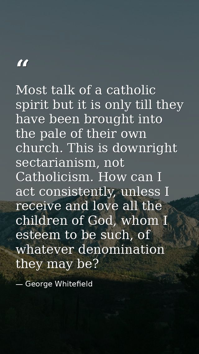 Most talk of a catholic spirit but it is only till they have been brought into the pale of their own church. This is dow — George Whitefield
