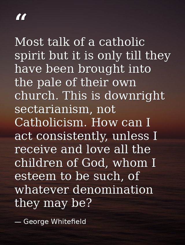 Most talk of a catholic spirit but it is only till they have been brought into the pale of their own church. This is dow — George Whitefield