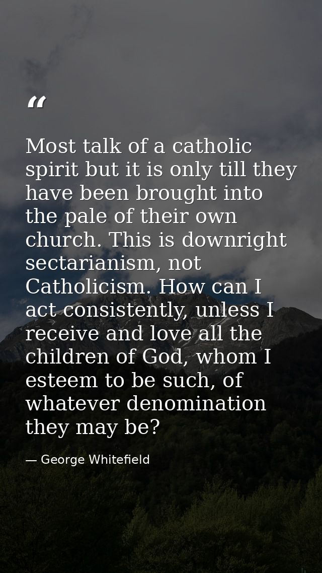 Most talk of a catholic spirit but it is only till they have been brought into the pale of their own church. This is dow — George Whitefield