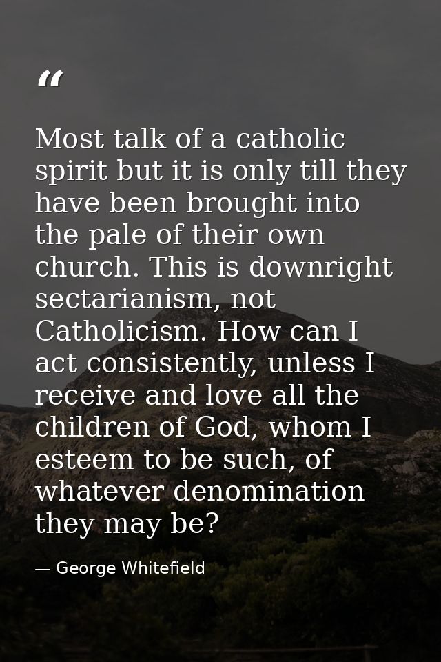 Most talk of a catholic spirit but it is only till they have been brought into the pale of their own church. This is dow — George Whitefield
