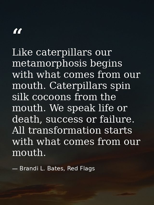 Like caterpillars our metamorphosis begins with what comes from our mouth. Caterpillars spin silk cocoons from the mouth — Brandi L. Bates, Red Flags