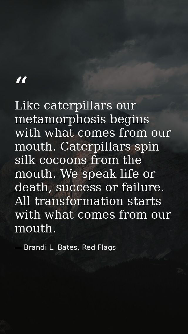 Like caterpillars our metamorphosis begins with what comes from our mouth. Caterpillars spin silk cocoons from the mouth — Brandi L. Bates, Red Flags