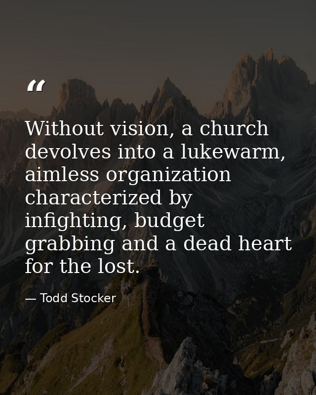 Without vision, a church devolves into a lukewarm, aimless organization characterized by infighting, budget grabbing and — Todd Stocker
