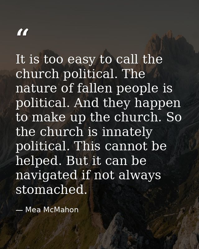It is too easy to call the church political. The nature of fallen people is political. And they happen to make up the ch — Mea McMahon