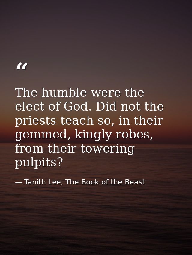 The humble were the elect of God. Did not the priests teach so, in their gemmed, kingly robes, from their towering pulpi — Tanith Lee, The Book of the Beast