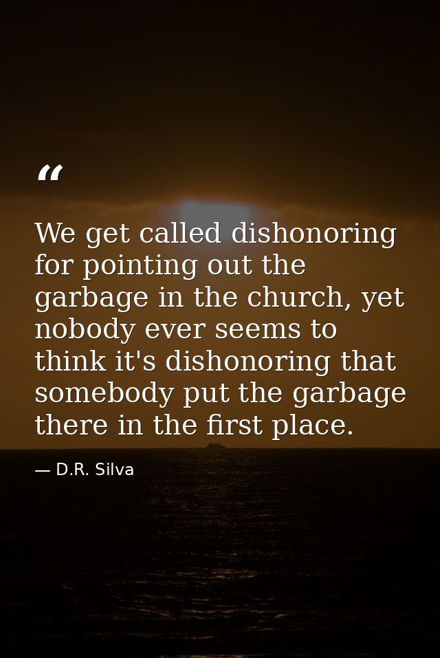 We get called dishonoring for pointing out the garbage in the church, yet nobody ever seems to think it's dishonoring th — D.R. Silva