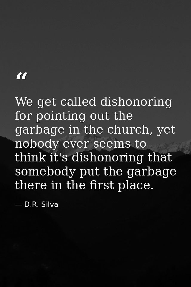 We get called dishonoring for pointing out the garbage in the church, yet nobody ever seems to think it's dishonoring th — D.R. Silva