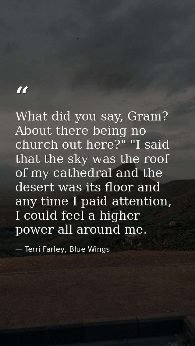 What did you say, Gram? About there being no church out here?" "I said that the sky was the roof of my cathedral and the — Terri Farley, Blue Wings