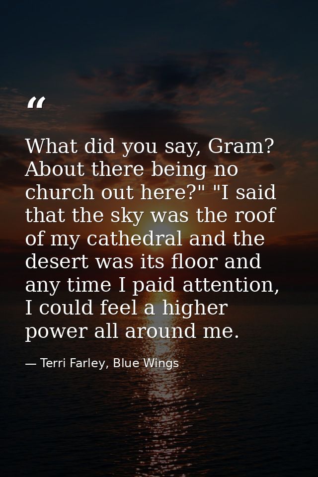 What did you say, Gram? About there being no church out here?" "I said that the sky was the roof of my cathedral and the — Terri Farley, Blue Wings