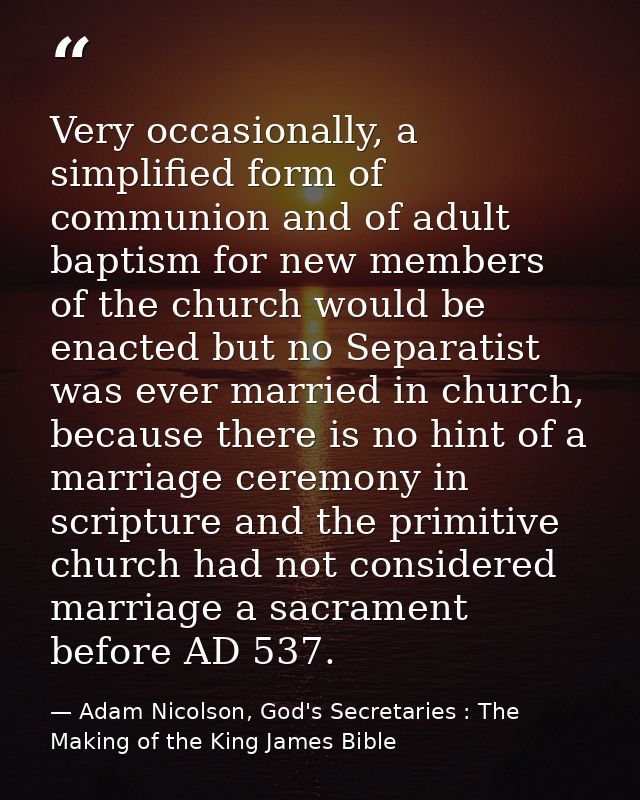 Very occasionally, a simplified form of communion and of adult baptism for new members of the church would be enacted bu — Adam Nicolson, God's Secretaries : The Making of the King James Bible