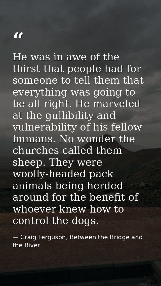 He was in awe of the thirst that people had for someone to tell them that everything was going to be all right. He marve — Craig Ferguson, Between the Bridge and the River