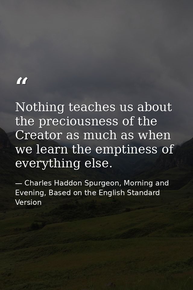 Nothing teaches us about the preciousness of the Creator as much as when we learn the emptiness of everything else. — Charles Haddon Spurgeon, Morning and Evening, Based on the English Standard Version