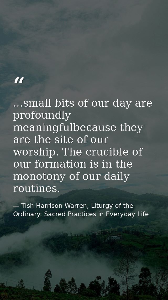 ...small bits of our day are profoundly meaningfulbecause they are the site of our worship. The crucible of our formatio — Tish Harrison Warren, Liturgy of the Ordinary: Sacred Practices in Everyday Life