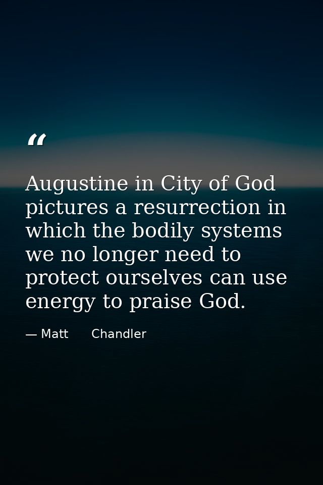 Augustine in City of God pictures a resurrection in which the bodily systems we no longer need to protect ourselves can  — Matt      Chandler