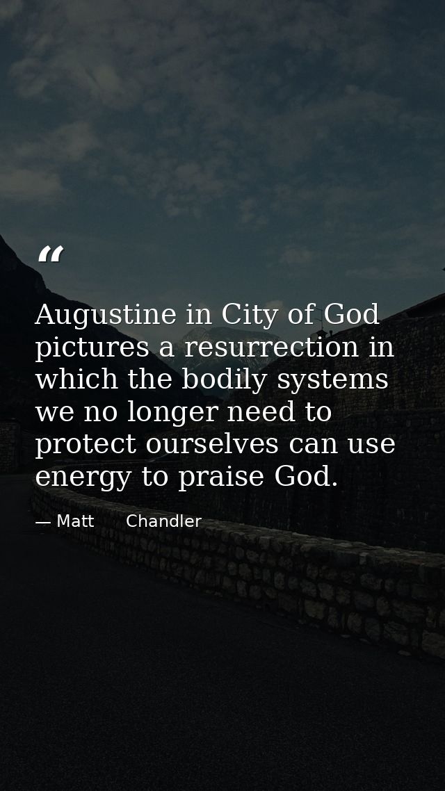 Augustine in City of God pictures a resurrection in which the bodily systems we no longer need to protect ourselves can  — Matt      Chandler