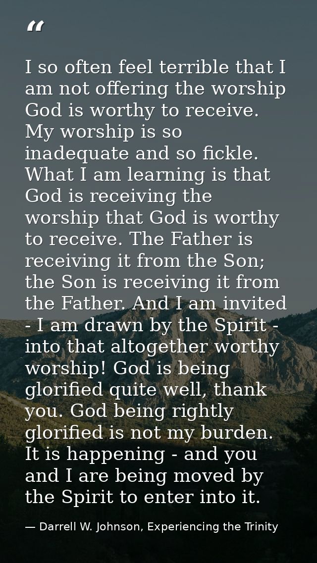 I so often feel terrible that I am not offering the worship God is worthy to receive. My worship is so inadequate and so — Darrell W. Johnson, Experiencing the Trinity